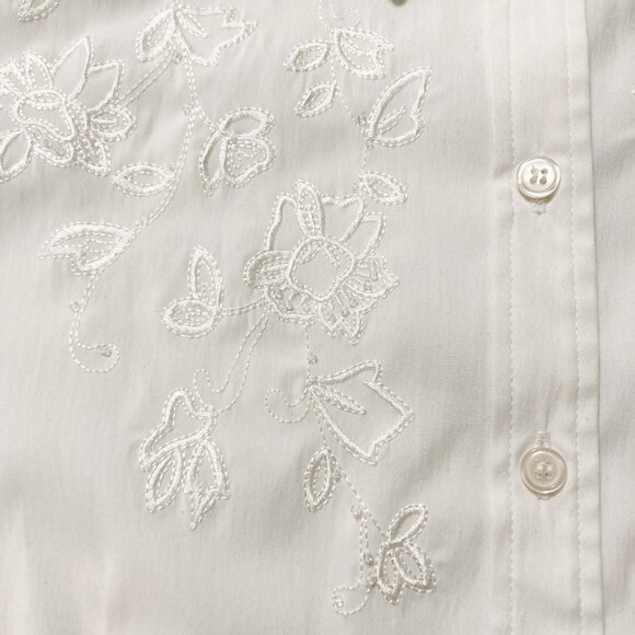 CONRAD C Off-white floral embroidered button-down shirt ~ LARGE XL 1X blouse - Picture 5 of 11